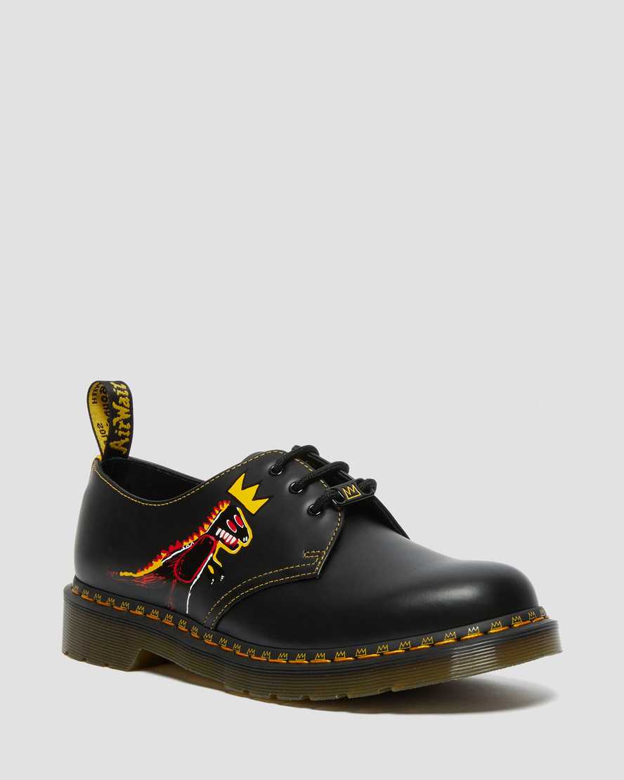 Dr. Martens 1461 Basquiat Nahka Miesten Juhlakengät - Mustat/Keltainen Kengät [582-YOWJGL]